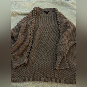 Taupe Knit Sweater with Braided Detail